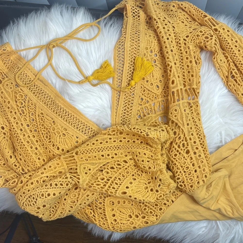 Jen’s Pirate Booty Yellow Gold Crochet Knit Bodysuit